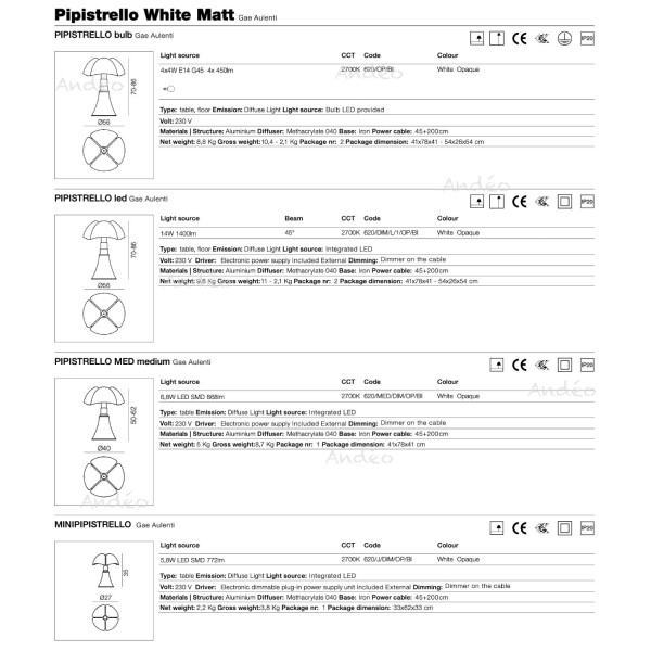Martinelli Luce Pipistrello White Matt