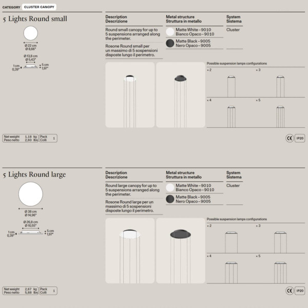 Lodes Lights Round Cluster 5 & 9 Canopies